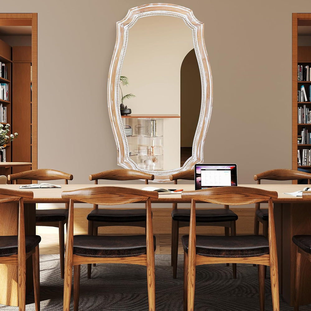 Scalloped Wall Mirror with Wood Frame, 36x24 Inch Distressed Mirrors