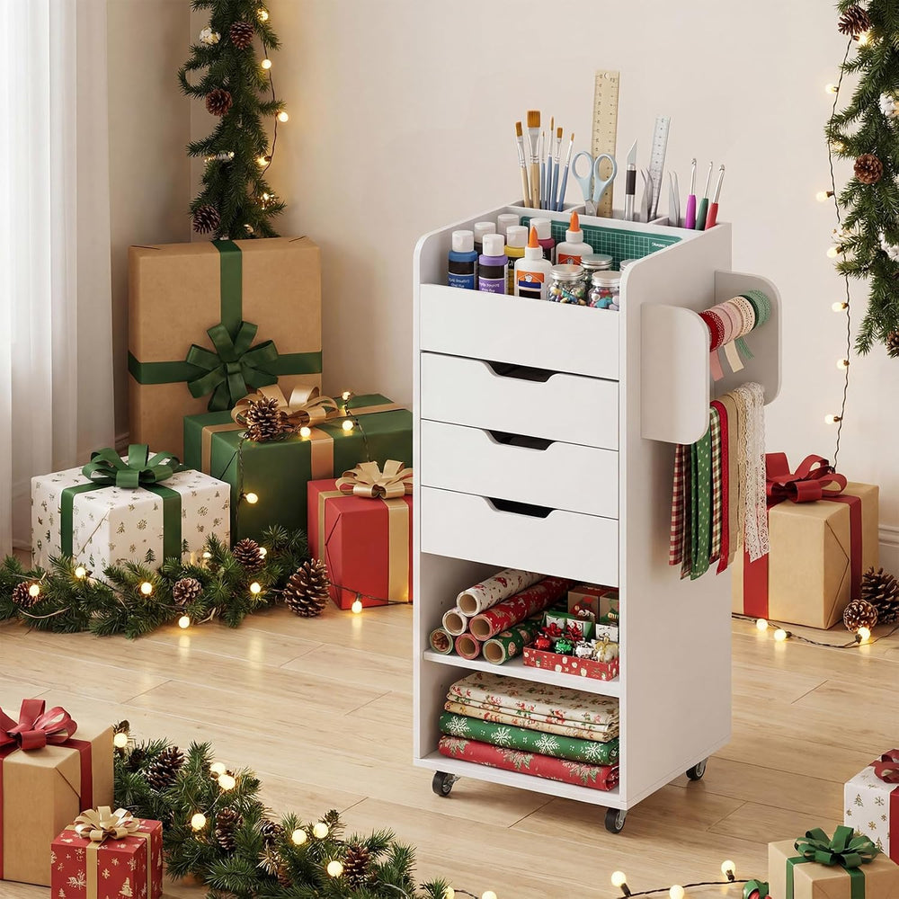 GOFLAME Rolling Craft Storage Cart with 3 Drawers, Wrapping Paper Organizer H...