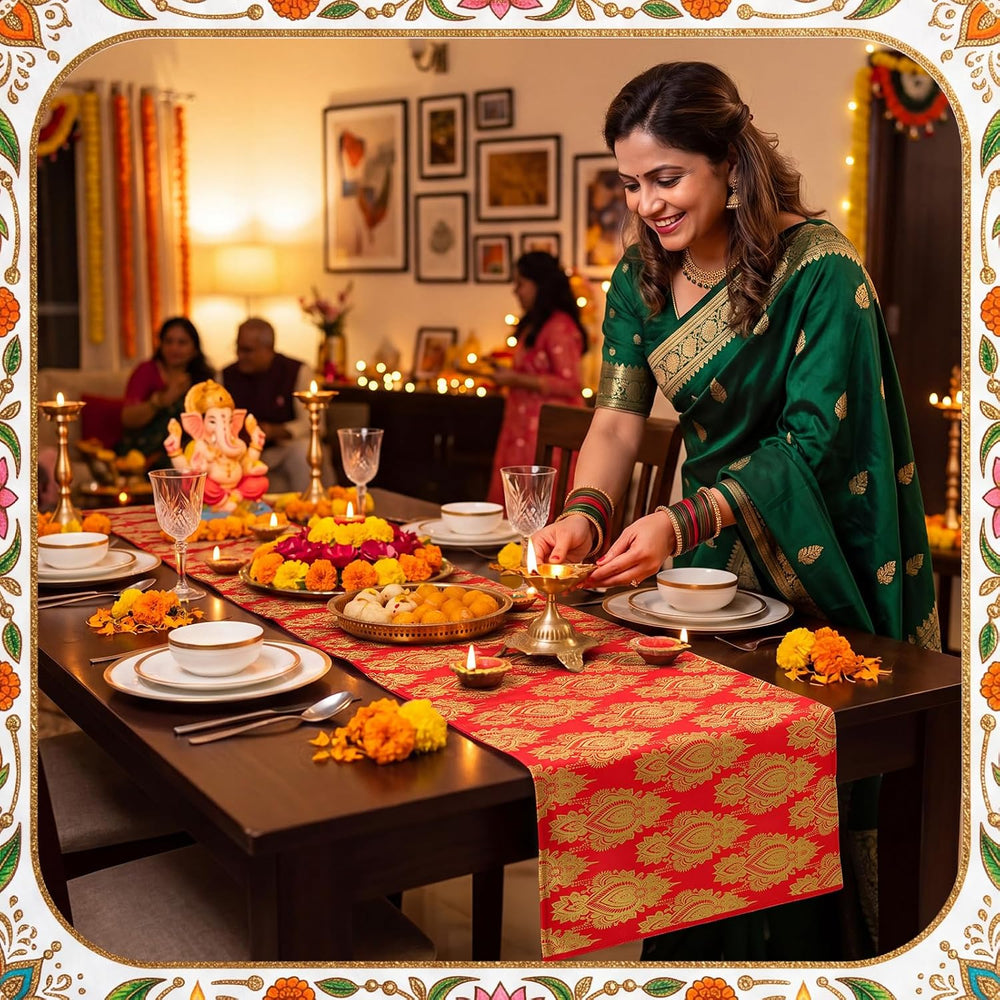 Gilprop 4 Pcs Diwali Table Runner 13x72 Inch Indian Table Cloth Decoration