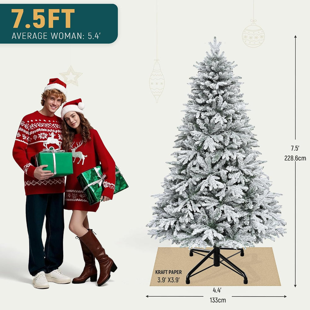 YITAHOME 7.5ft Prelit Canaan Fir Snow Flocked Christmas Tree with Remote