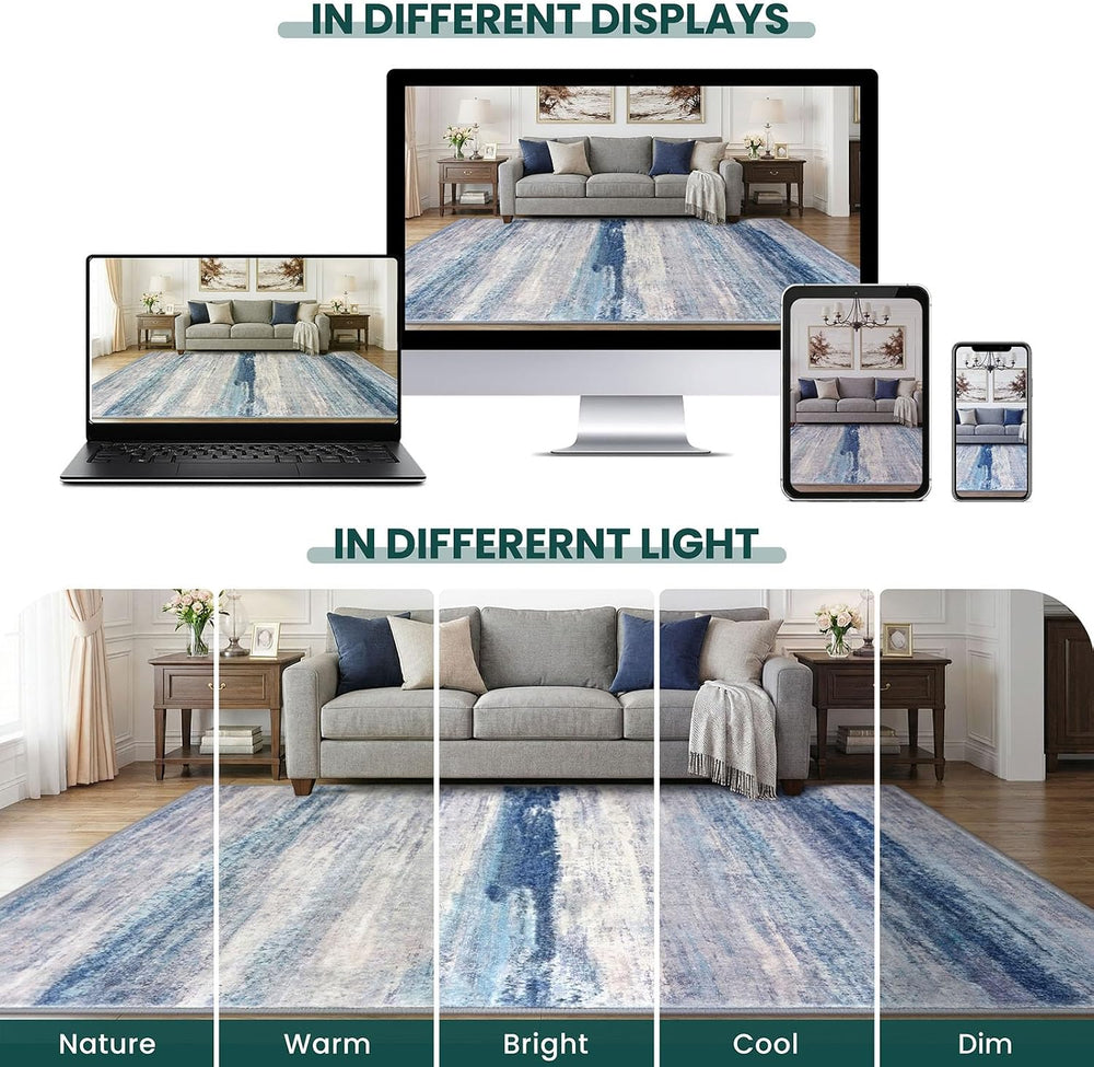 KOZYFLY Modern Washable Rug Runner 2x6 Runners For Hallways Blue/Grey/Beige