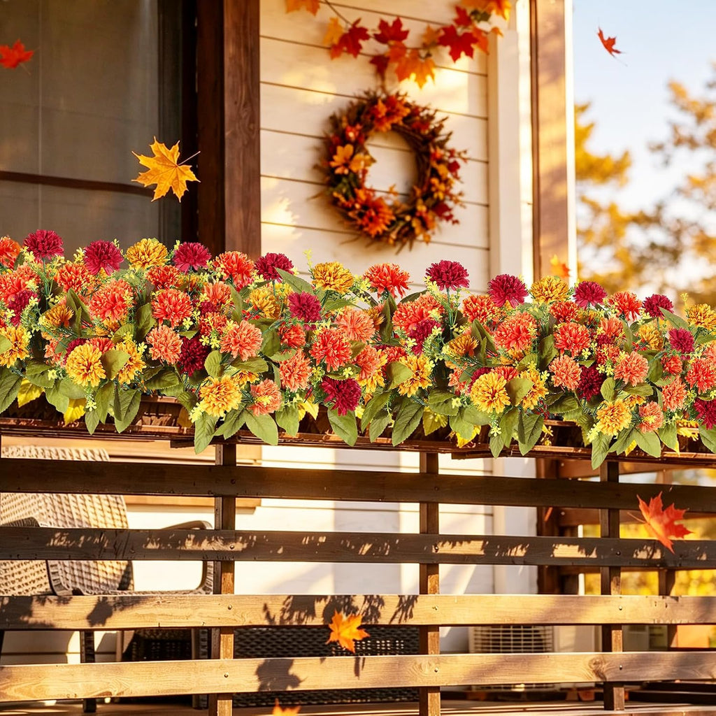HOMSHIAM 8 Bunches Artificial Fall Flowers, 64 Heads, 4 Colors, Faux Mums