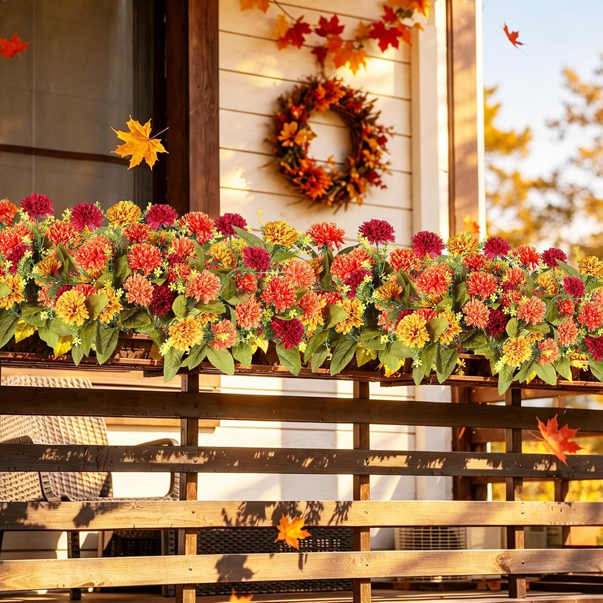 HOMSHIAM 8 Bunches Artificial Fall Flowers, 64 Heads, 4 Colors, Faux Mums