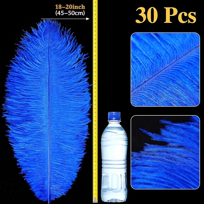 Retrowavy 30 Pcs 18-20 Inch Large Natural Ostrich Feathers Bulk for Centerpieces for Wedding Party Centerpieces Home Decoration Flower Arrangement (Blue)