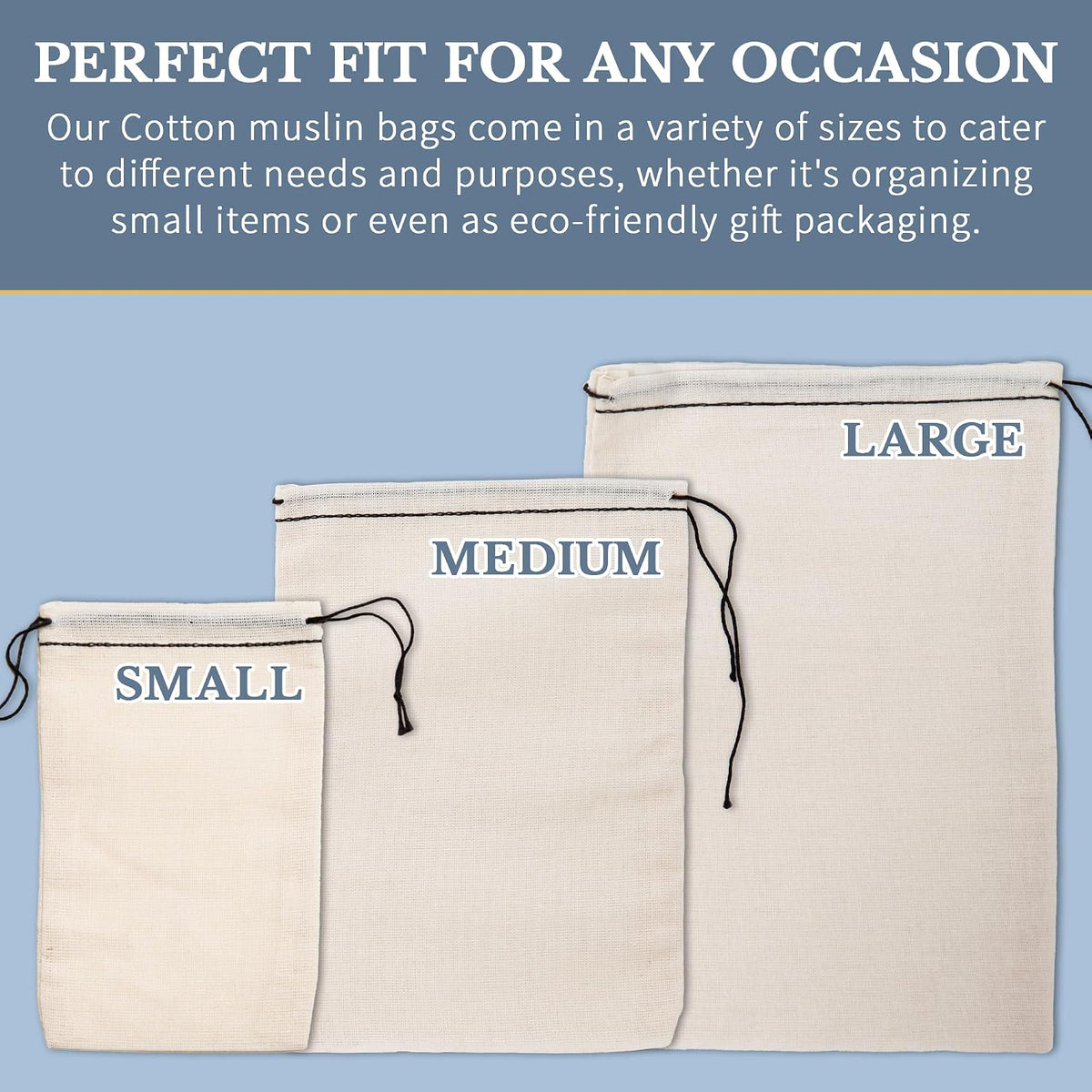 Celestial Gifts Muslin Bags With Drawstring, 50 Pcs, 6x8, Made in USA