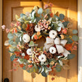 WANNA-CUL 24 Inch Farmhouse Fall Wreath for Front Door with White Pumpkin