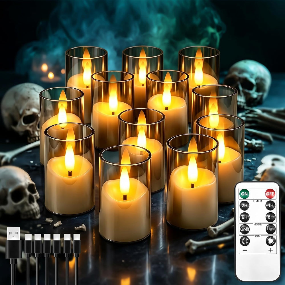 Small Rechargeable Flameless Tea Lights Candles with Timer Remote