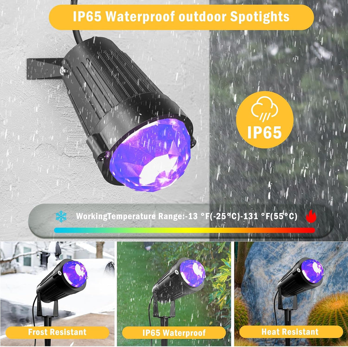 Halloween Christmas LED Spot Lights Outdoor Black Light Projector, 12W Color Changing Landscape Lighting Wired 120V IP65 Waterproof Outdoor Spotlight for Glow Party Garden Yard Indoor Decor(4Pack)