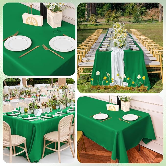 10 Pack Green Tablecloths for 6ft Rectangle Tables 60 x 102 Inch - Polyester Table Cover Stain and Wrinkle Resistant Washable Fabric Table Clothes for Wedding Party Banquet Reception Restaurant