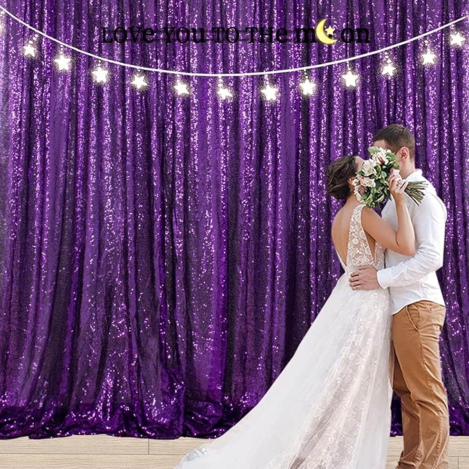 ShinyBeauty Sequin Backdrop 10FTx10FT Purple Backdrop Background Glitter Drapery for Birthday Parties Sparkly Photography Backdrops Purple Curtain Drape
