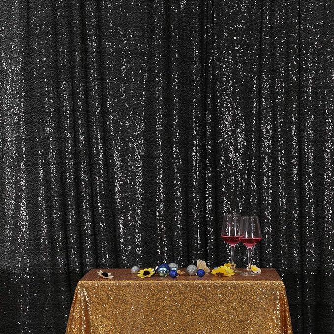Eternal Beauty Black Sequin Backdrop, 8x8 Ft Halloween Glitter Background Curtains for Shimmer Photography Party Wedding Birthday Back Drop Decor