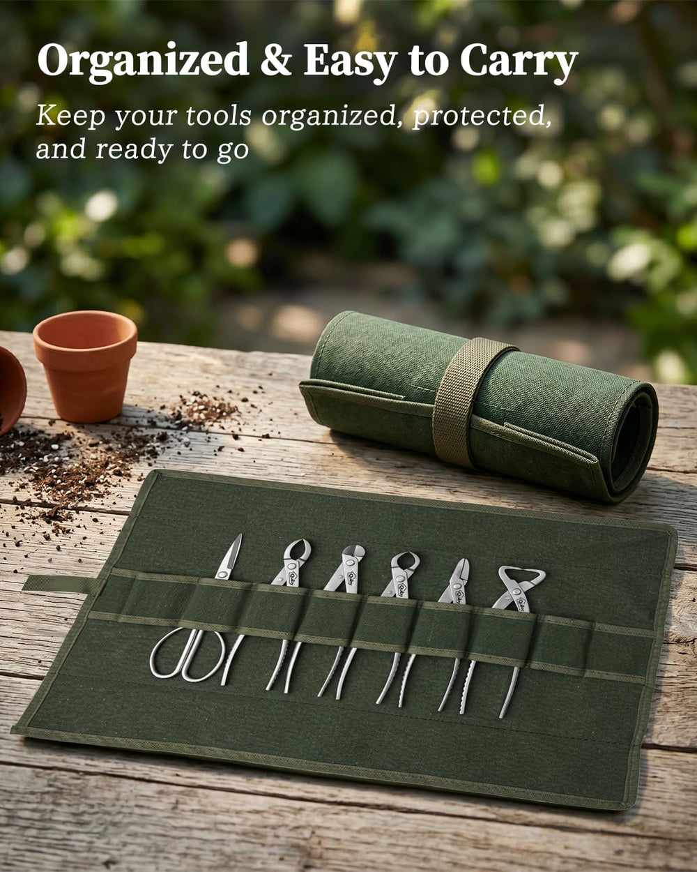 6-Piece Bonsai Tools Set with Tool Roll Bag and Luxury Gift Box