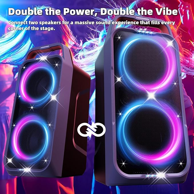 Portable Bluetooth Speaker: 240W Peak Powerful Loud Sound Deep Bass Wireless Boombox Large Subwoofer 15 Hours Battery Life Fast Charging with Led Light Show for Party Outdoor Camping Backyard