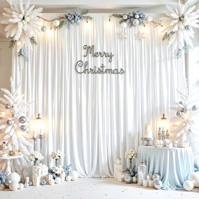 White Glitter Backdrop Curtain for Parties Wedding,10Ft x 10Ft Satin Shimmer Photo Backdrop,Non-Wrinkle Sparkle Drapes for Backdrops,Back Drop for Photography, Birthdays,Weddings,Prom