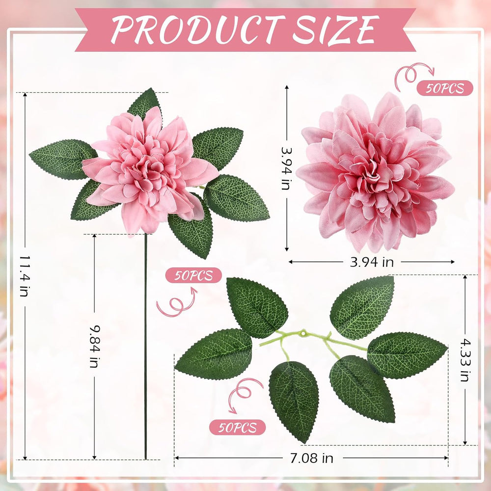 XunYee 50 Pack Artificial Dahlia Flowers Bulk, Silk Floral, Dark Pink
