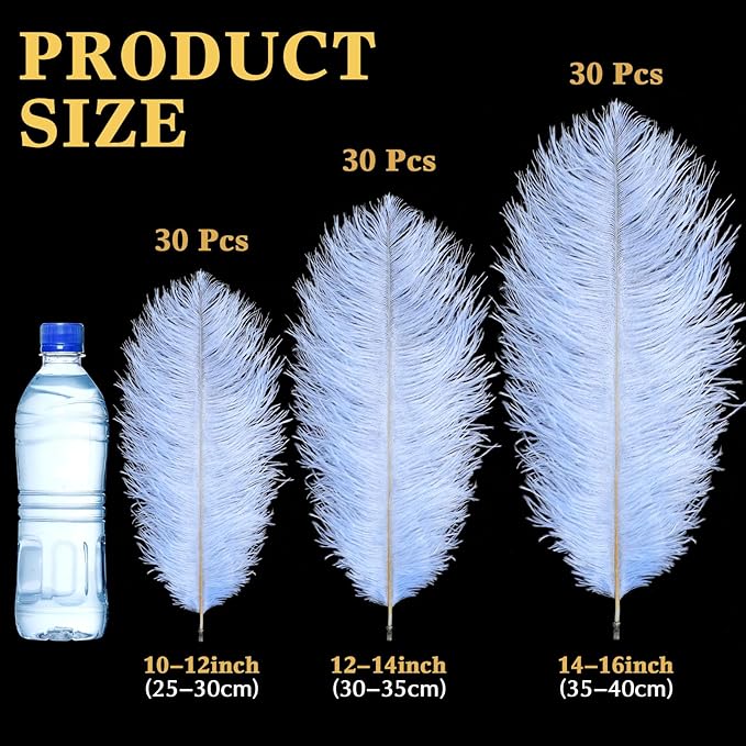 Maitys 90 Pcs Large Natural Ostrich Feathers Bulk 14-16 Inch (35-40cm) 12-14 Inch (30-35cm) 10-12 Inch (25-30cm) Ostrich Feathers Plumes for Centerpieces Wedding(Light Blue)