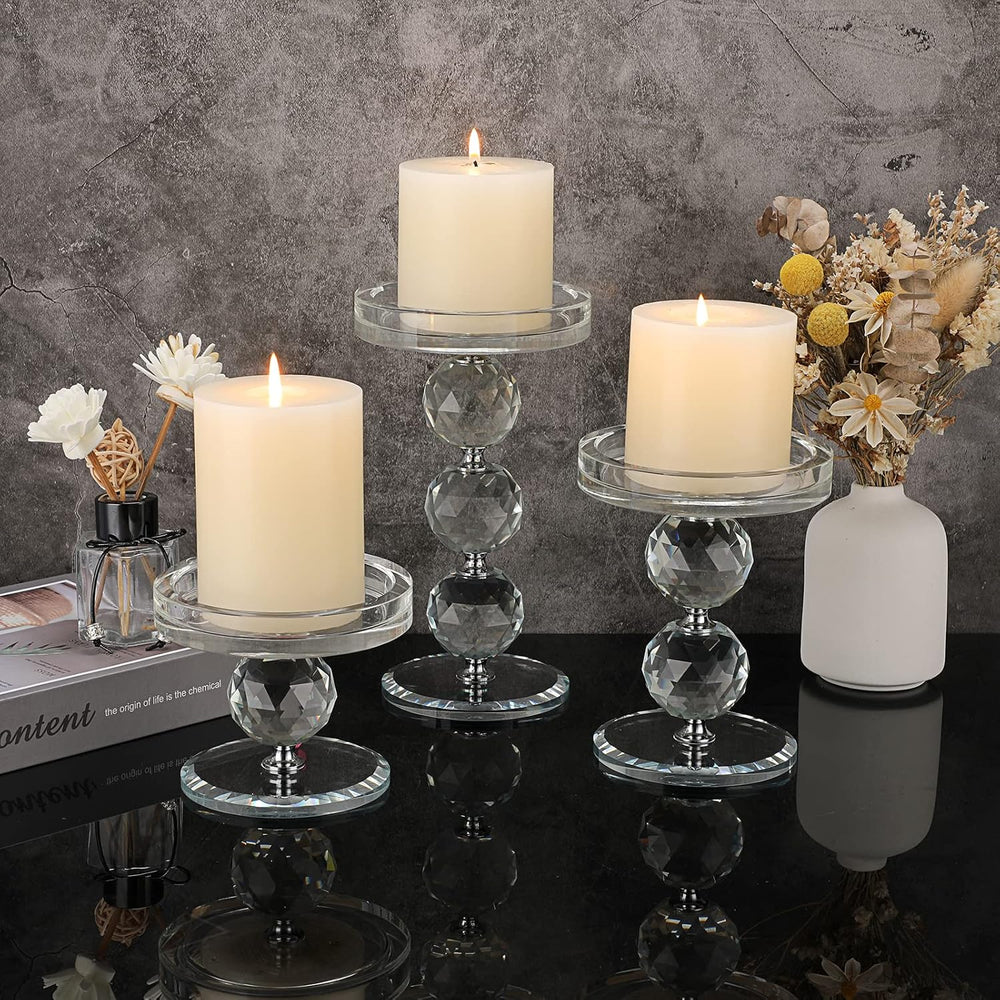 OwnMy Crystal Glass Pillar Candlestick Holders Pillar Candle Holders Sets