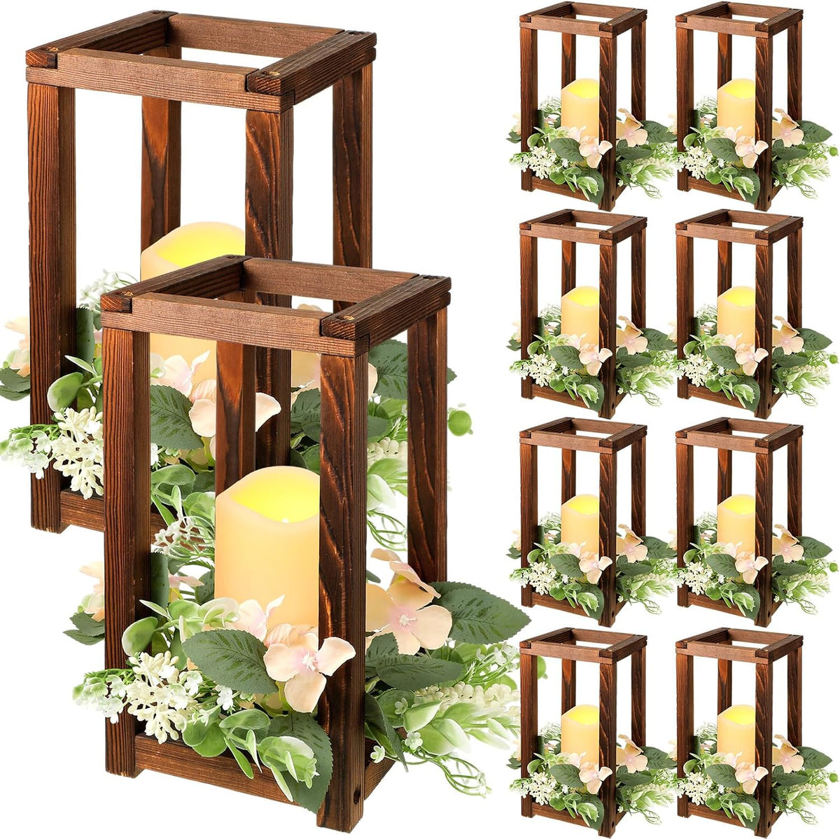 hushee 30 pcs wooden wedding lantern centerpiece candles shown in use