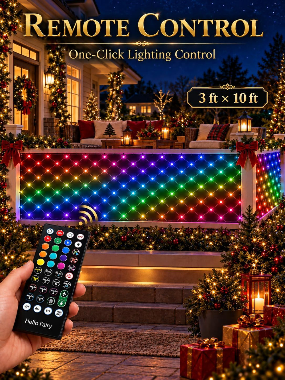 3 x 10 FT Smart RGB Net Lights, Hello Fairy App Control for Bushes