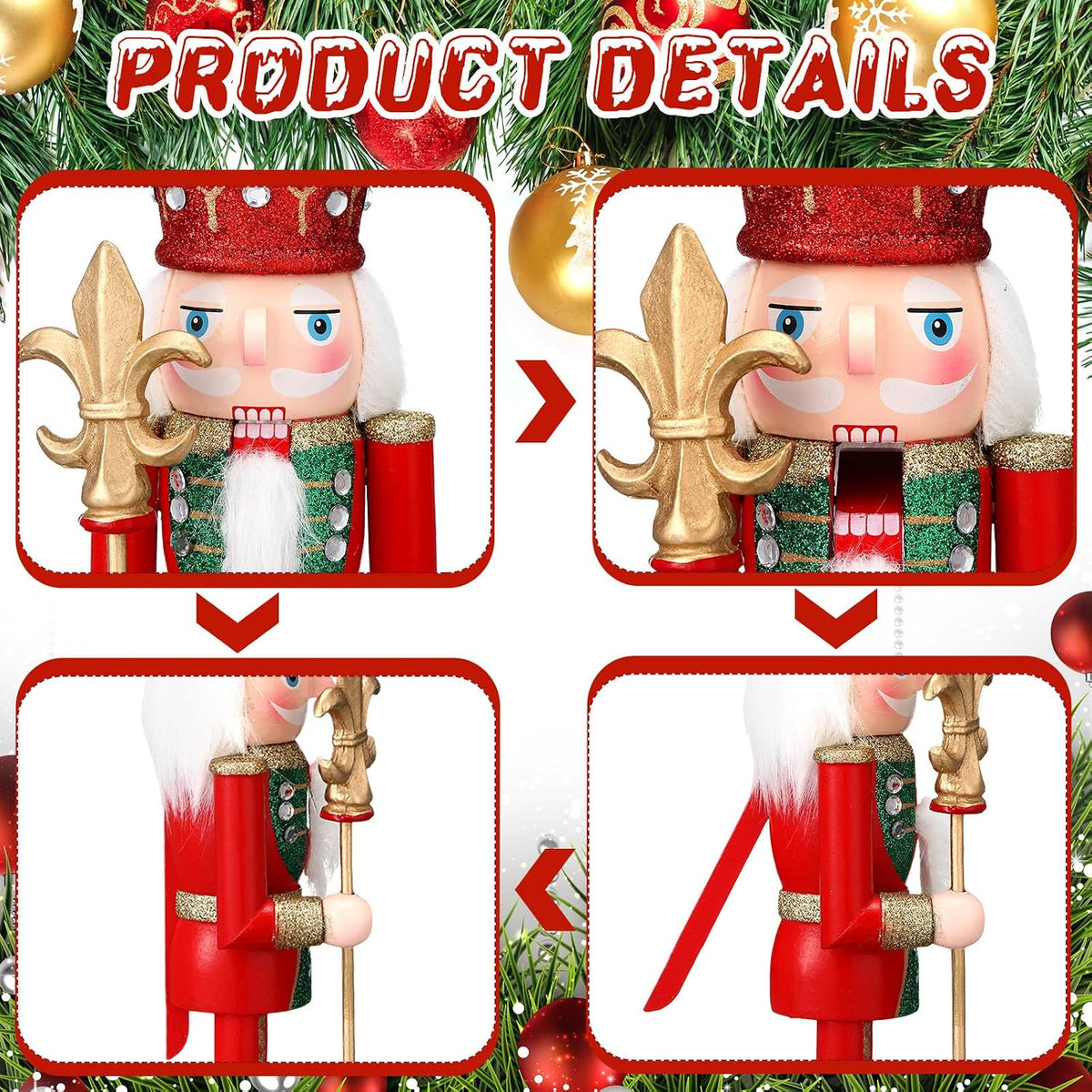 suzile 4 pcs 12 inch christmas wooden nutcracker, close-up detail