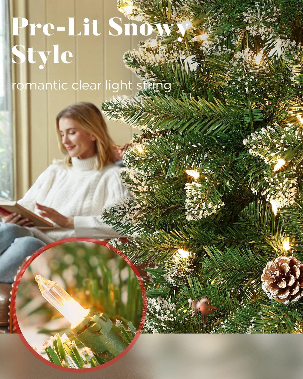 OasisCraft 7ft Snow Pencil Christmas Tree, Pre-lit Artificial Slim Christmas ...