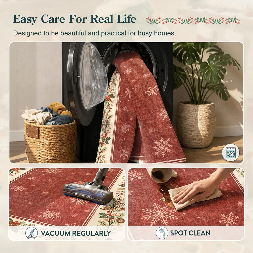 Lahome Christmas Runner Rug 2x6 Red, Washable Kitchen Carpet