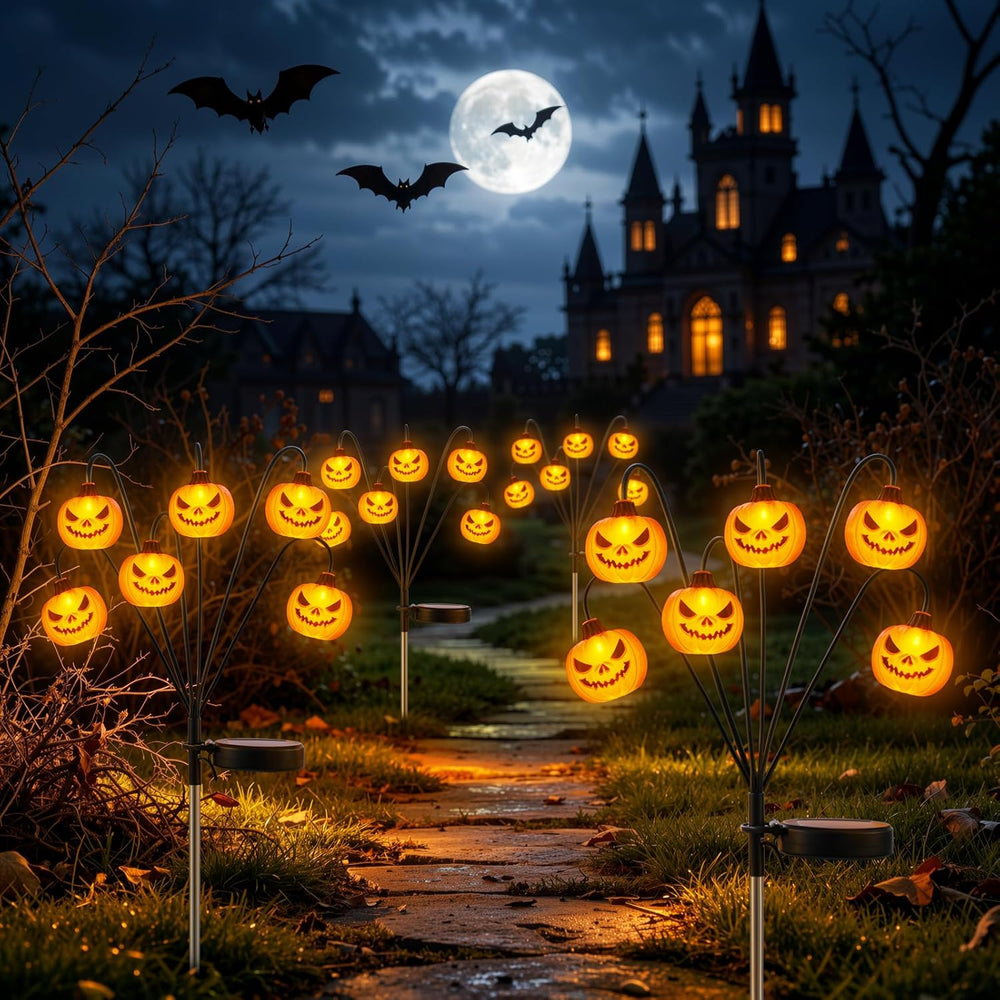 Lewondr 4 Pack Halloween Decorations Outdoor Pumpkin Lights