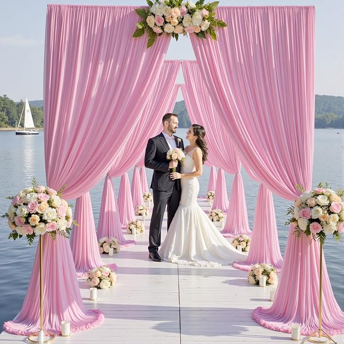 10×12ft Wrinkle Free Pink Backdrop Curtain for Wedding Parties, 2 Panels 5×12ft Long Soft Silky Polyester Backdrop Drapes Baby Pink Photo Back Drop Curtains for Party Photography Background Cloth