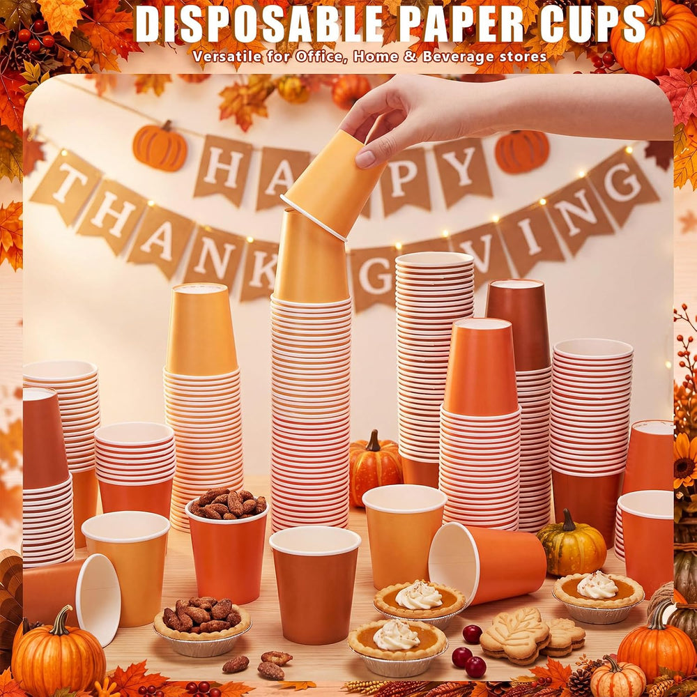 300 Pack 8 oz Fall Orange Disposable Paper Cups for Autumn Party Supplies