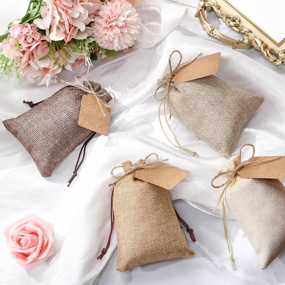 Woanger 100 Pcs Drawstring Burlap Gift Bags 4x6'' with Tags, Coffee B...