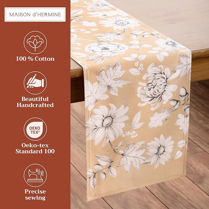 Maison d' Hermine Table Runner 100% Cotton Double Layer Table Runners 108 inches Long for Thanksgiving Christmas Decorations Home Kitchen Dining Party Wedding (Pretty Autumn, 14.5" x 108")