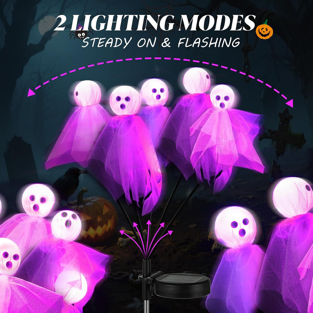 4 Pack Halloween Decorations Outdoor, Solar Scary Ghosts Lights, Purple