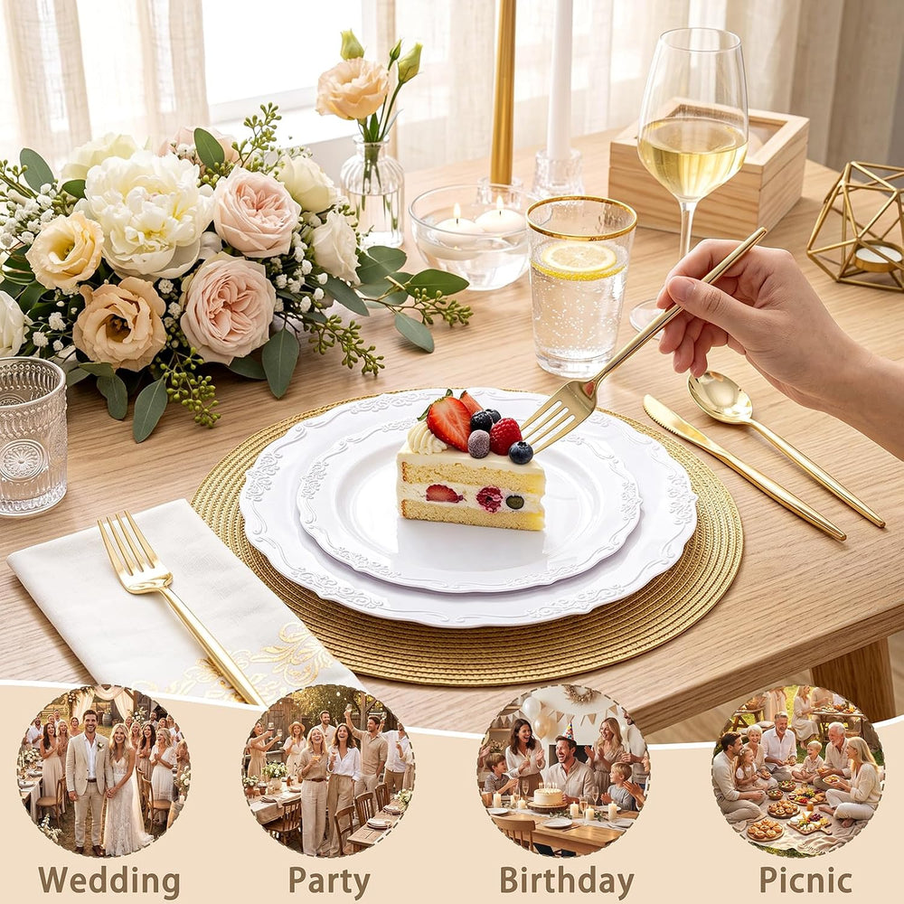 U-QE 100 Pcs White Plastic Plates, White Plates Disposable for Party