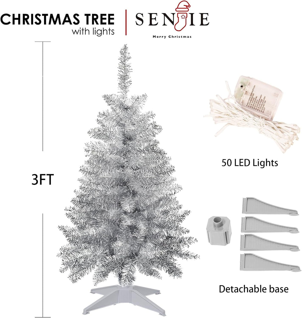 3FT Silver Artificial Small Christmas Tree Mini Tabletop Decor