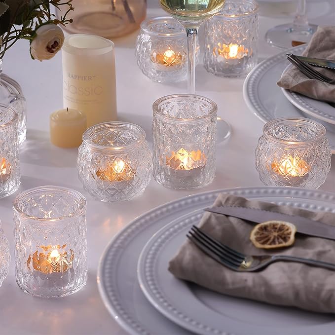 36pcs Assorted Clear Votive Candle Holders, Tea Light Candle Holders for Wedding Centerpiece, Glass Candle Holder for Table Centerpiece, Home and Party Decorations
