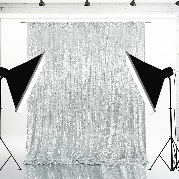 Eternal Beauty Silver Sequin Backdrop, 6x8 Ft Glitter Background Curtains for Shimmer Photography Party Wedding Birthday Back Drop Decor