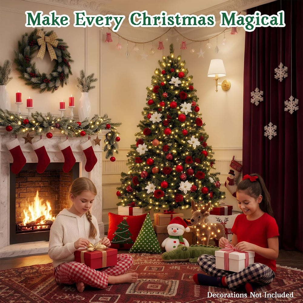 6FT Pre-Lit Artificial Christmas Tree, 300 LED Lights, 900 PVC Branch Tips