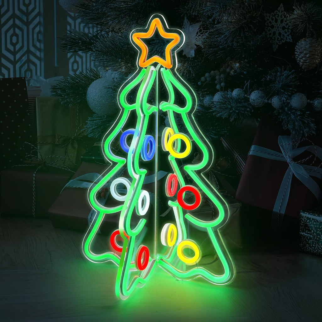 Christmas Neon Sign, 3D Acrylic LED Tree Light, Tabletop Decor
