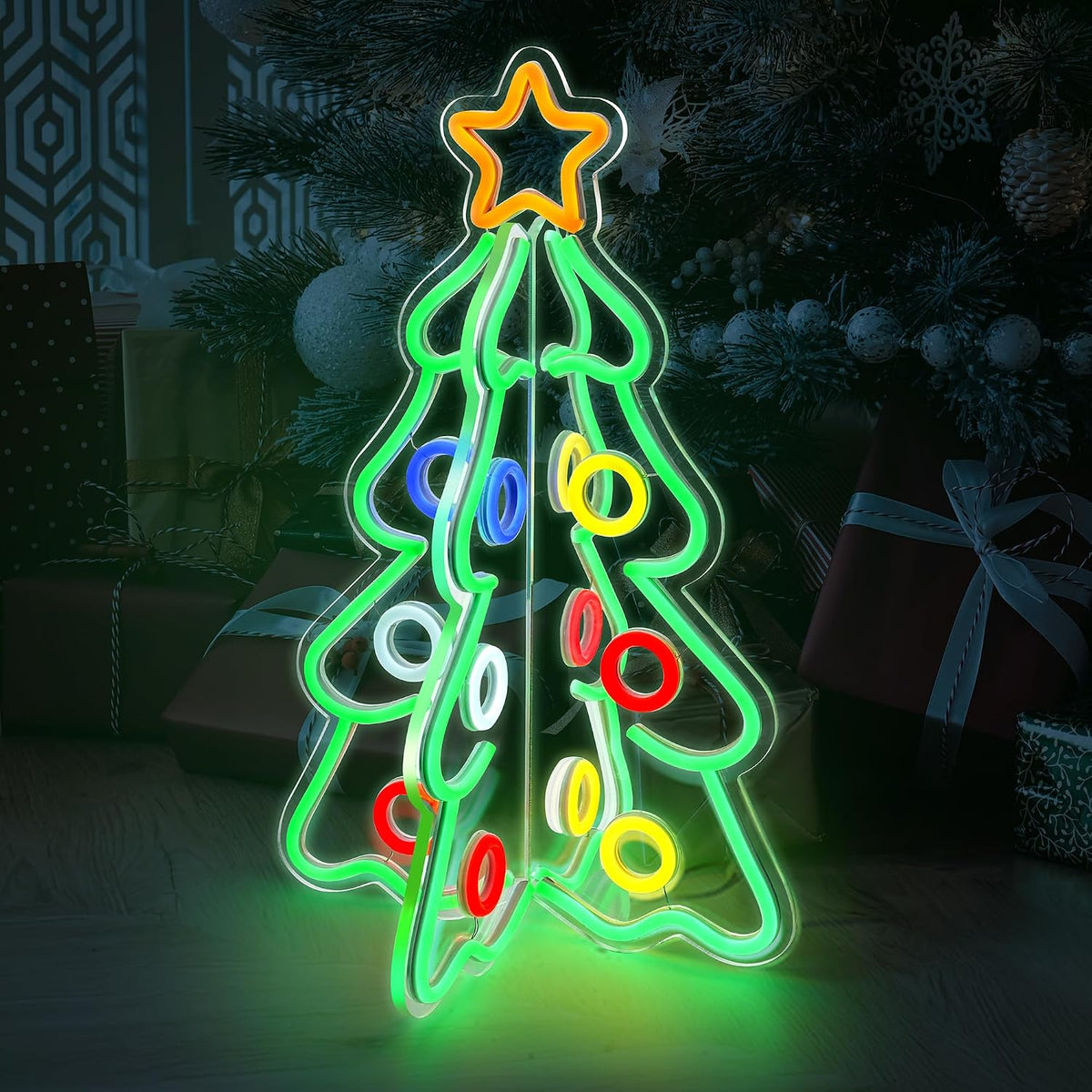 Christmas Neon Sign, 3D Acrylic LED Tree Light, Tabletop Decor