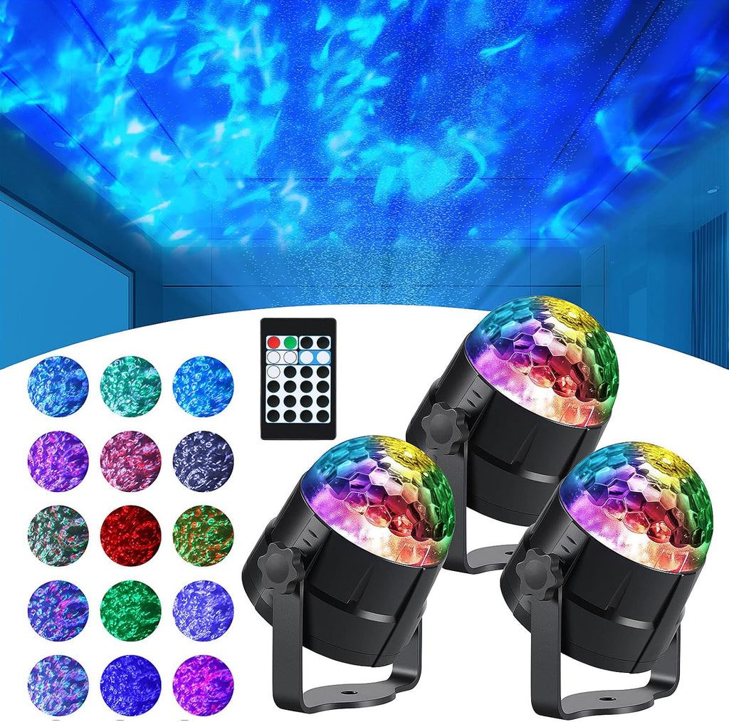 Preboun 3 Pcs Water Light Projector, Water Wave LED with Remote
