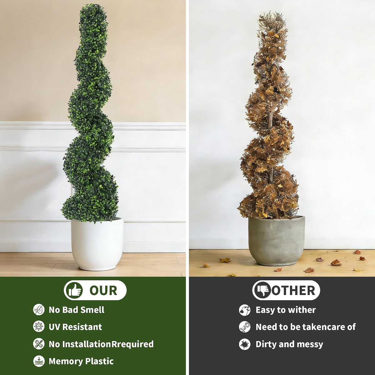 artificial spiral topiary trees set of 2, 4ft, package contents