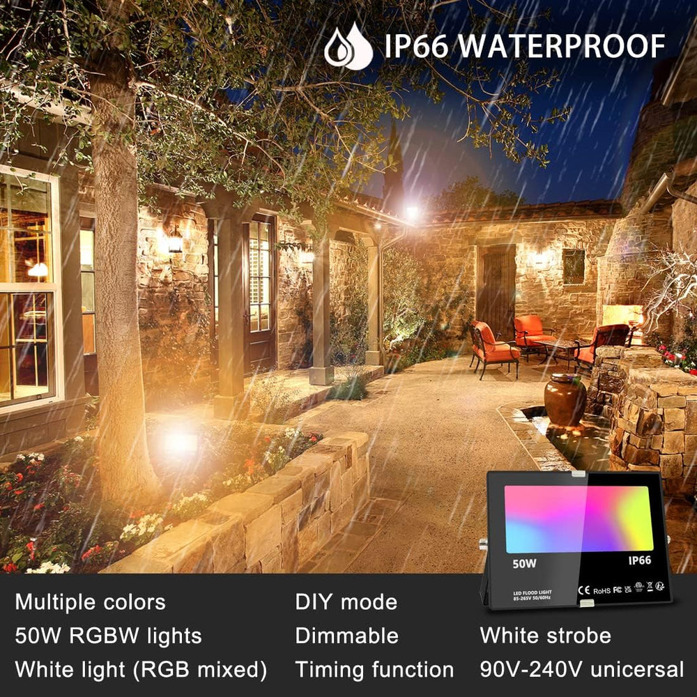 MELPO Led Flood Light 500W Equivalent, RGBW Led Outdoor Colored Floodlight