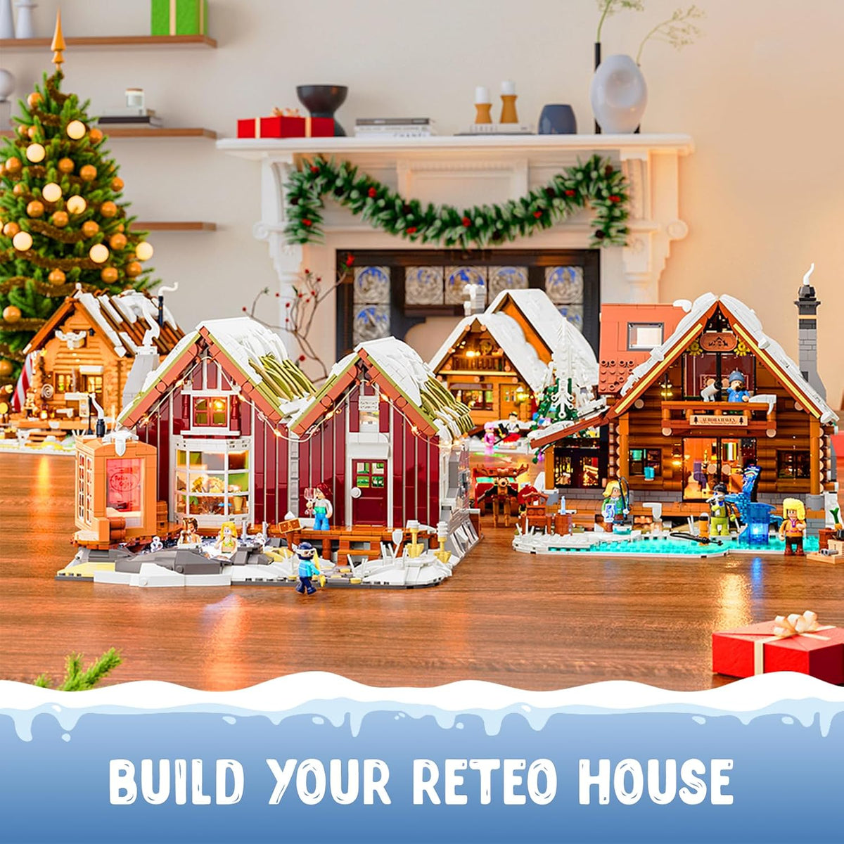 LUMIBRICKS Spa-Cabin Winter Lighting-Building-Bricks Set - 2235 Pcs Christmas House Winter Lodge LED Light Construction Building Christmas Village Model Set for Adults and Families