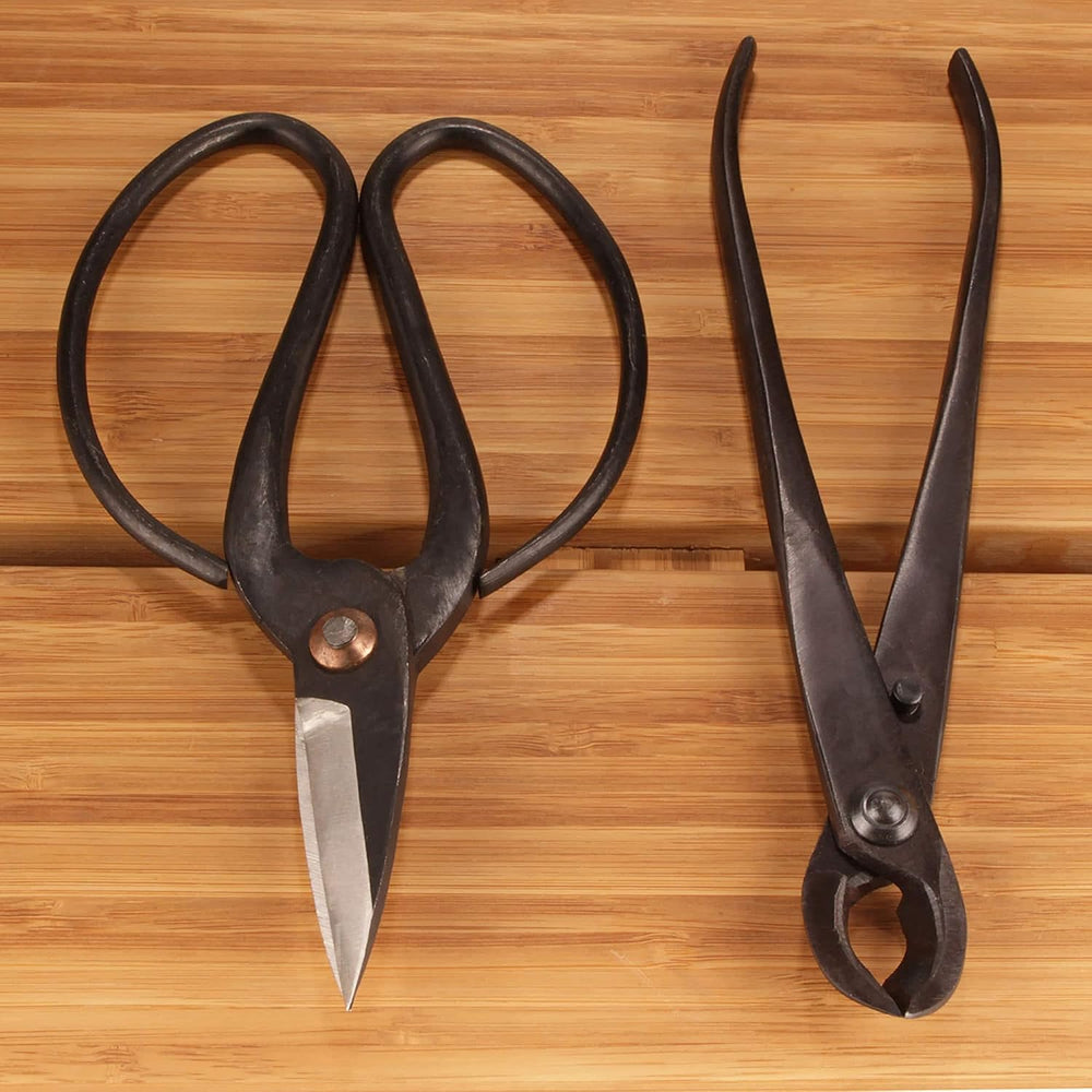 BambooMN Bonsai Basics Set - 8" Concave Cutter, 7" Heavy Duty Shear...