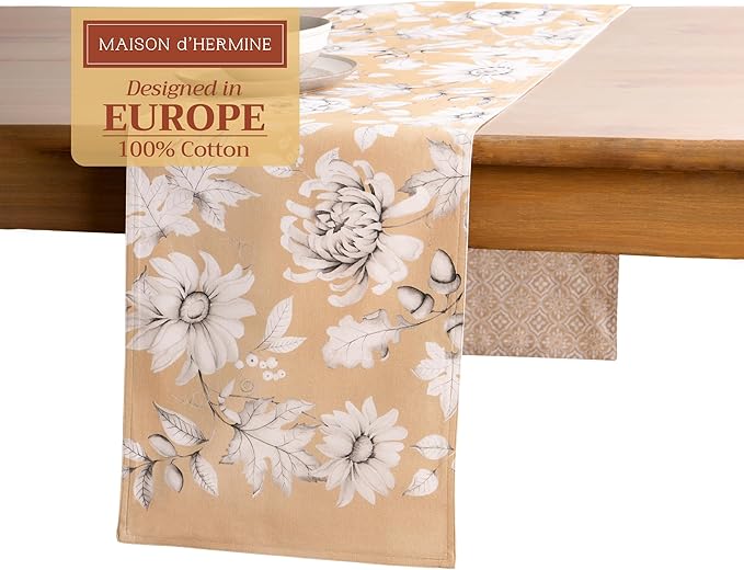 Maison d' Hermine Table Runner 100% Cotton Double Layer Table Runners 108 inches Long for Thanksgiving Christmas Decorations Home Kitchen Dining Party Wedding (Pretty Autumn, 14.5" x 108")