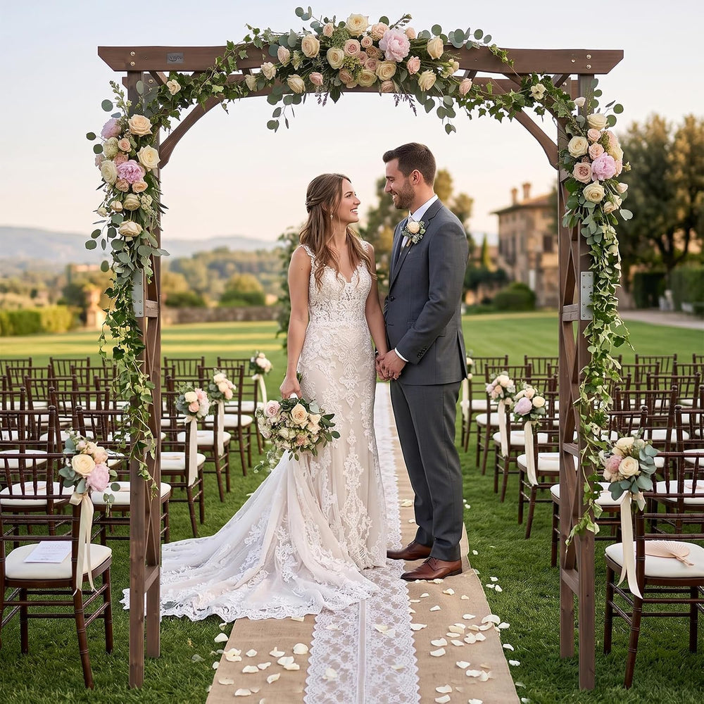 VINGLI Wooden Garden Arbor, Wedding Arch, 6.6ft Arch Backdrop Stand for Cerem...