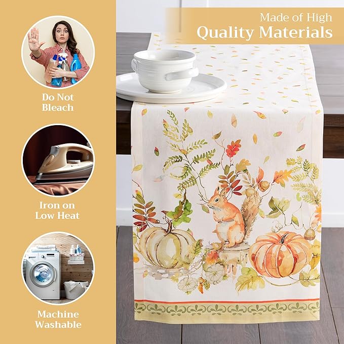 Maison d' Hermine Table Runner 100% Cotton Single Layer Table Runners 108 inches Long Decorative for Home Kitchen Dining Party Baby Shower Wedding Bridal Shower (Pumpkin Passion, 14.50" x 108")