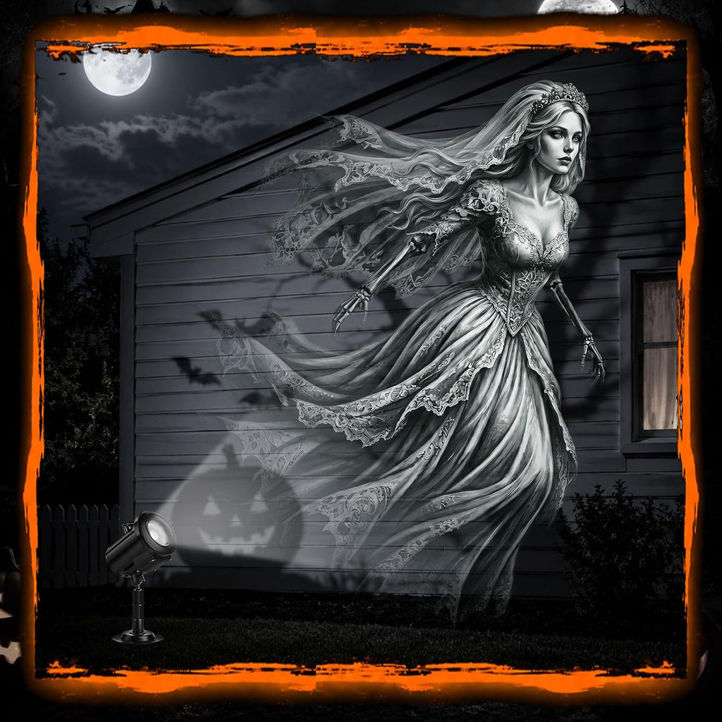 12-in-1 halloween projector lights, 3d dynamic halloween decoration, front angle view