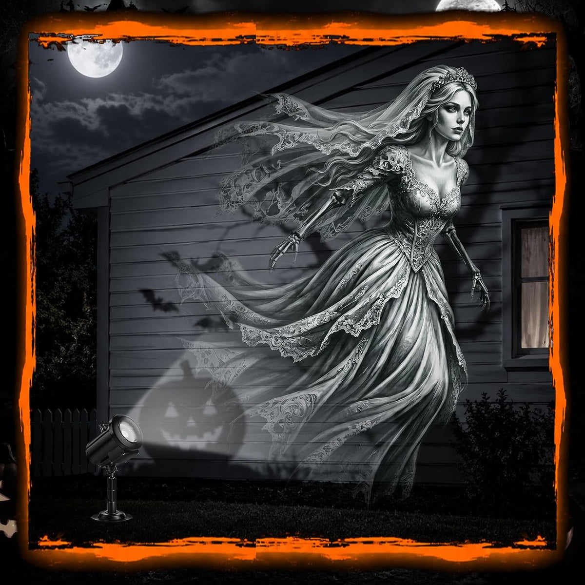 12-in-1 halloween projector lights, 3d dynamic halloween decoration, front angle view