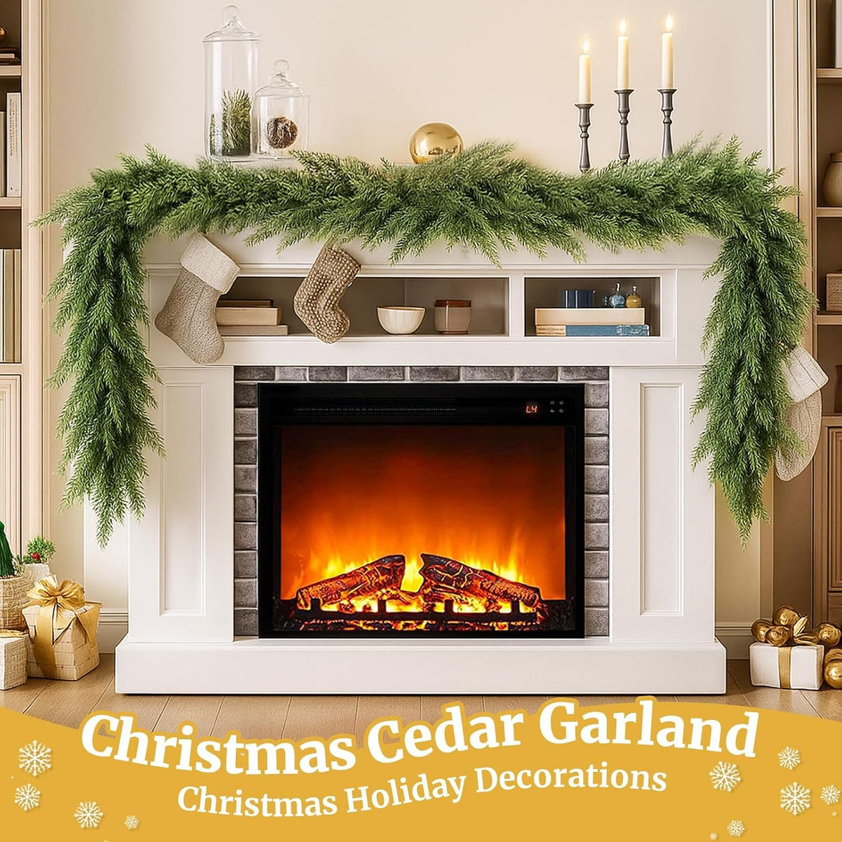 Upgraded 2X Thickened Lush Full Realistic Appearance 6FT Christmas Garland Non-Break Premium Quality Pine Garland for Mantle, Fireplace, Stairs, Indoor & Outdoor Christmas Decorations (1Pcs)